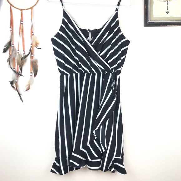 Francesca's Collections Dresses & Skirts - Francesca’s Blue Rain Striped Romper Wrap Dress